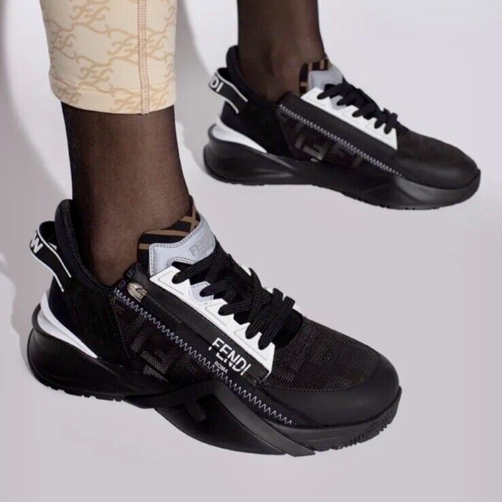FENDI Women’s Fendi Flow Logo Low Top Sneakers Black & Silver 39 1/2 E / 9 US